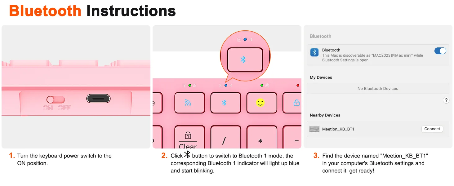 Pink Dual-Mode Wireless Keyboard with Quiet Chiclet Keys