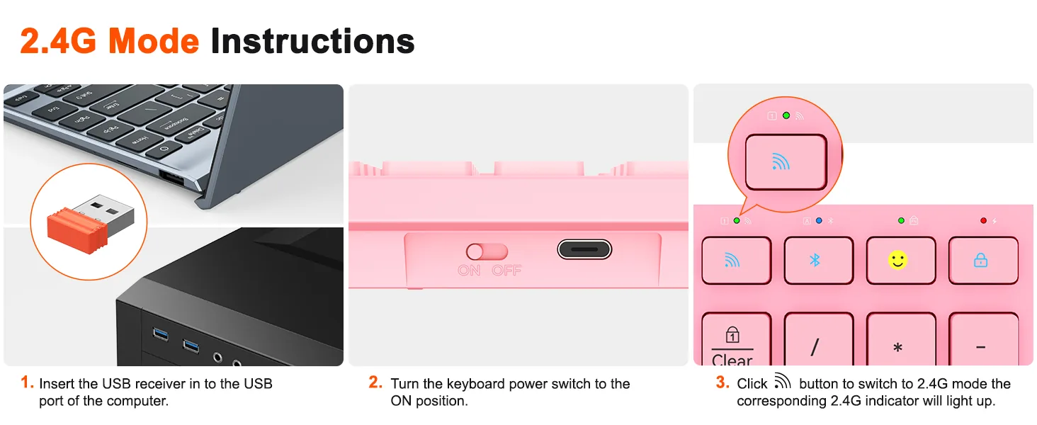 Pink Dual-Mode Wireless Keyboard with Quiet Chiclet Keys