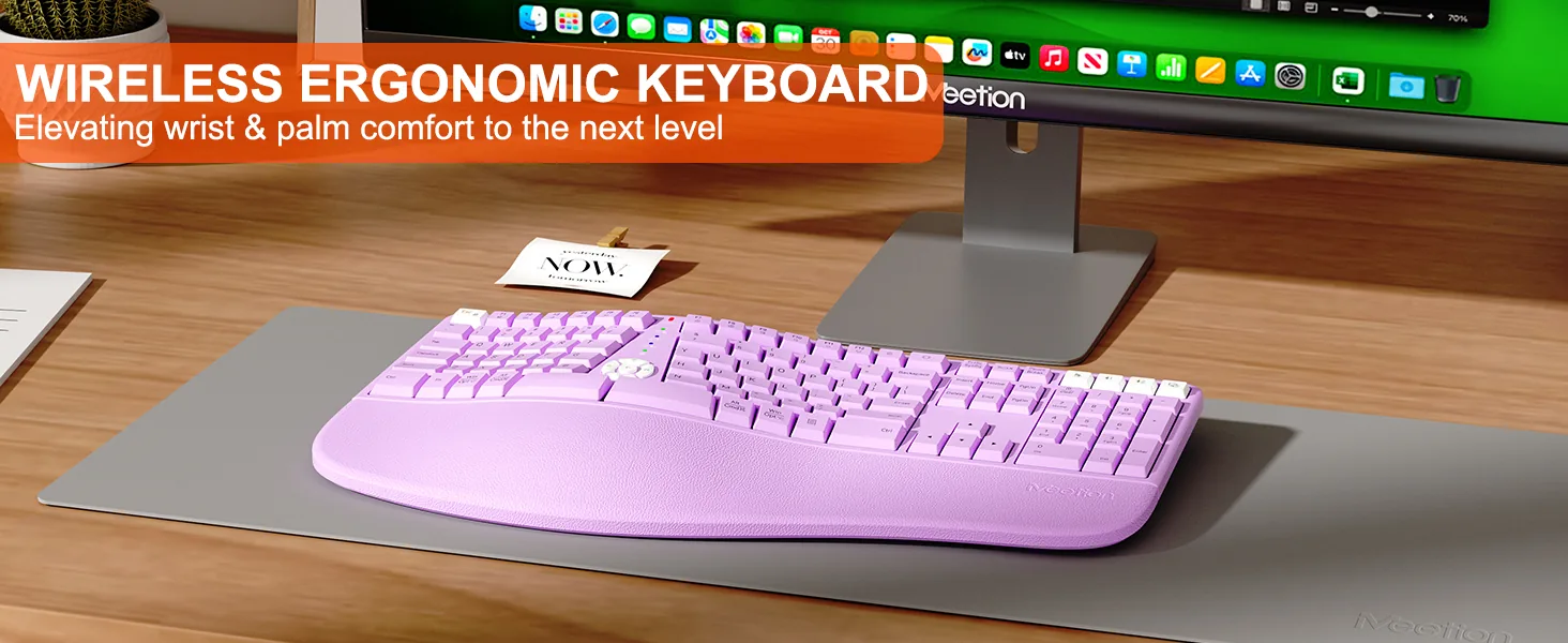 Multi Device Dual-Mode Wireless Purple Ergonomic Keyboard