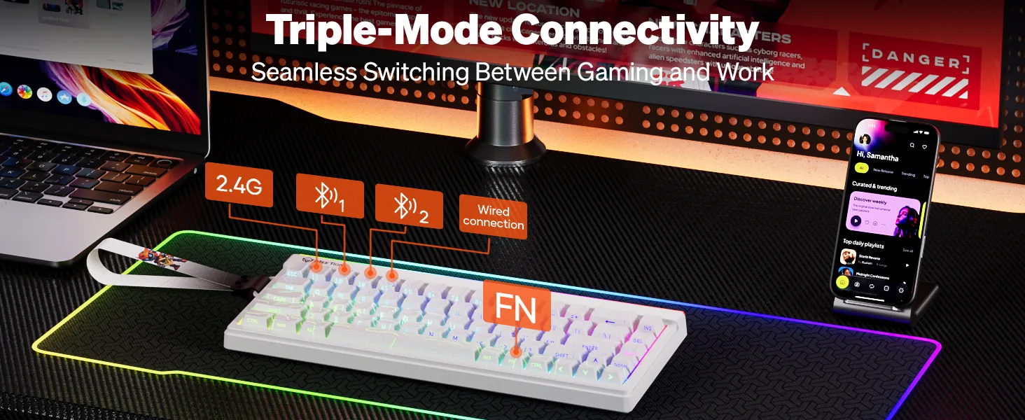 68% Compact Wireless Membrane Gaming Keyboard