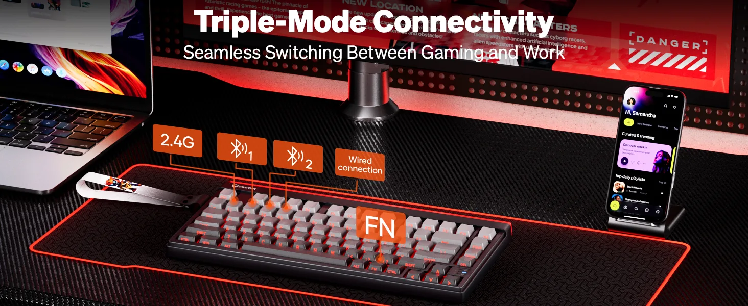 Compact 75% Wireless Membrane Gaming Keyboard